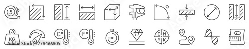 Measuring, thin line icon set. Symbol collection in transparent background. Editable vector stroke. 512x512 Pixel Perfect.