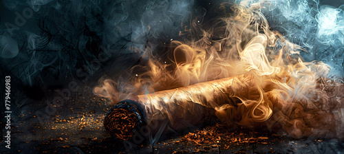 Cuban cigar with smoke background. Generative ai design art concept.