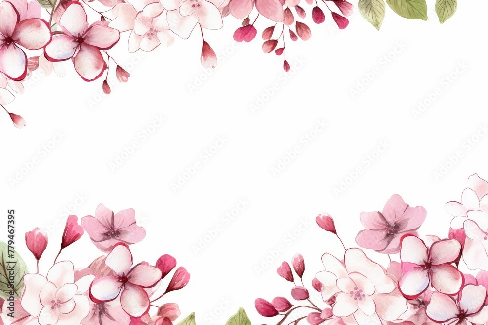 Watercolor bouvardia clipart with clusters of small pink and white flowers. flowers frame, botanical border, Illustration of branches of flower.