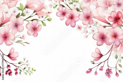 Watercolor bouvardia clipart with clusters of small pink and white flowers. flowers frame, botanical border, Illustration of branches of flower. © JR BEE