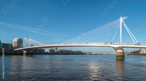 A sleek and modern bridge spanning a wide river AI generated illustration