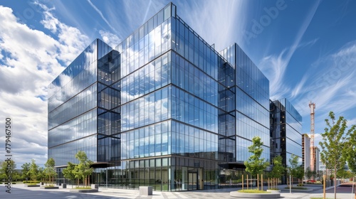 A sleek glass and steel office building with a reflective facade AI generated illustration