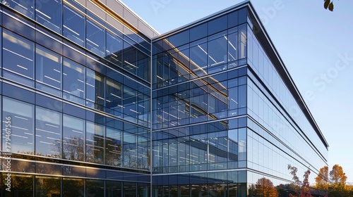 A sleek glass and steel office building with a reflective facade AI generated illustration