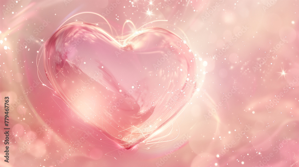 Dreamy Pink Heart with Sparkles and Bokeh Effect for Valentine's Day - obrazy, fototapety, plakaty 