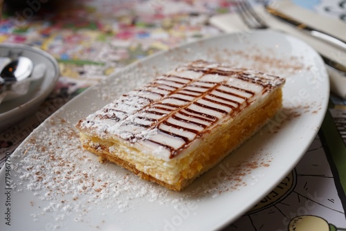 Elegant Portuguese ribbon cake at the Café a Brasileira in Lisbon, Portugal