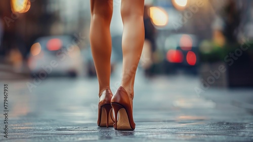 Beautiful legs of elegant lady in high heels walking in the city, professional photo