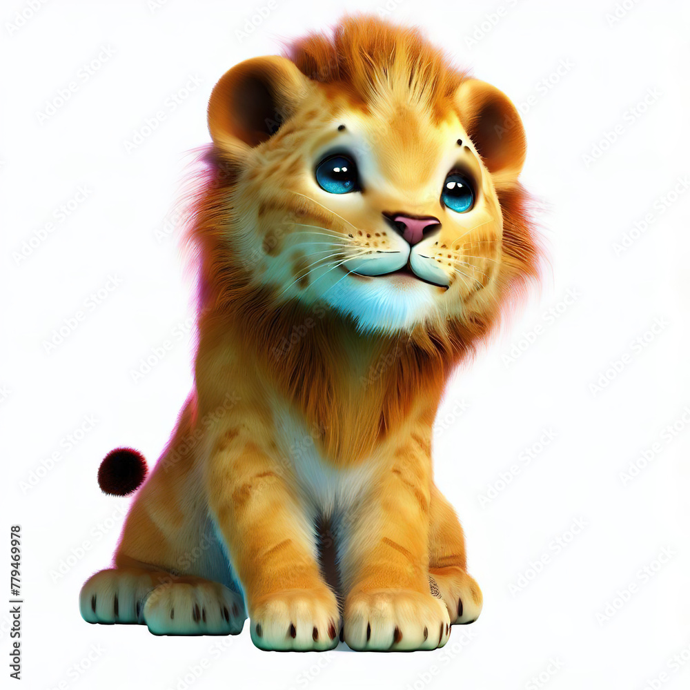 Obraz premium 3D furry forest lion with beautiful colors and white backgroundwith Generative AI technology 
