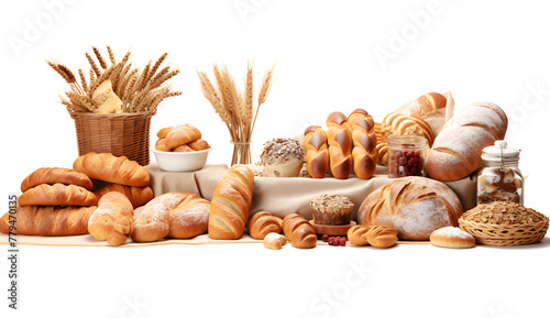 Various sweet breads and slices of bakery or pastries, isolated cartoon vector set of bakery products. translucent background