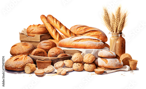 Various sweet breads and slices of bakery or pastries, isolated cartoon vector set of bakery products. translucent background