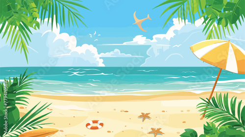 Fototapeta Naklejka Na Ścianę i Meble -  Summer Beach Vacation Set Sand Tropical Holiday Banner