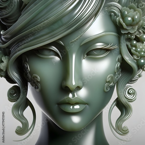 고대 동양 여인 얼굴 조각