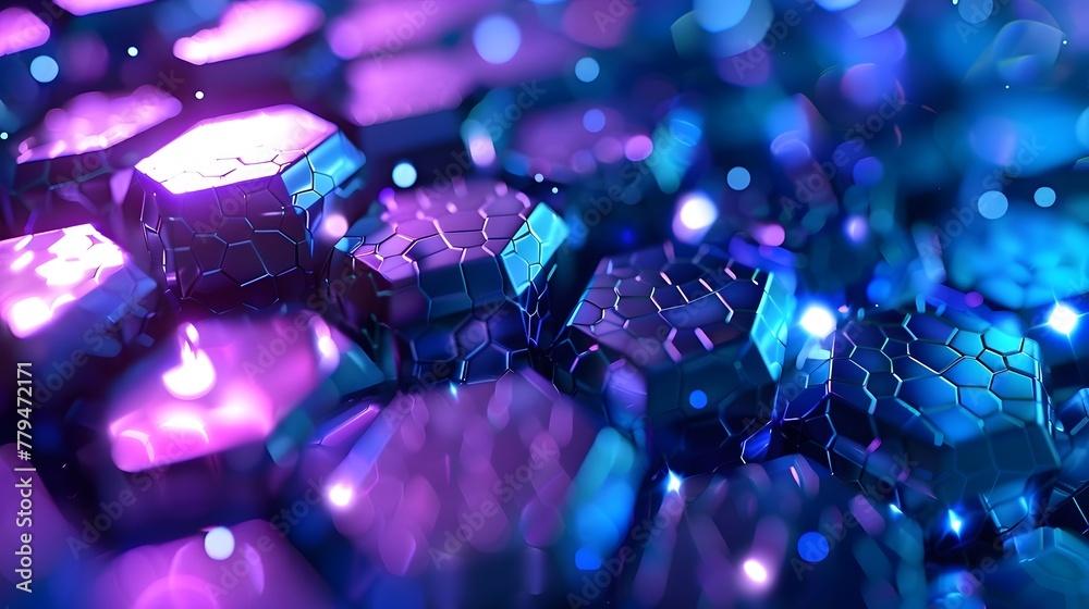 An Enchanting Geometric Hexagonal Pattern in Shimmering Blue and Purple Hues with Mesmerizing Luminous Accents