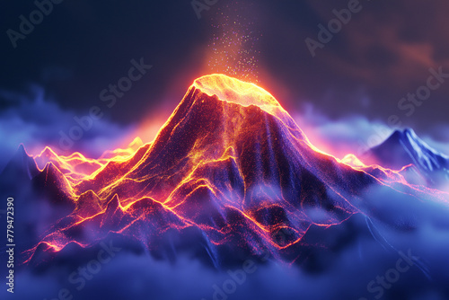 Mountain illustration with 3d hologram