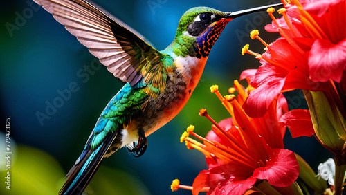 hummingbird, bird, wildlife, nature, fly, flower, colibri, action, life, fauna, blue, garden, green, color, trinidad, nectar, american, animal, flight, flora, yellow, mango, feed, tobago, wild, native photo