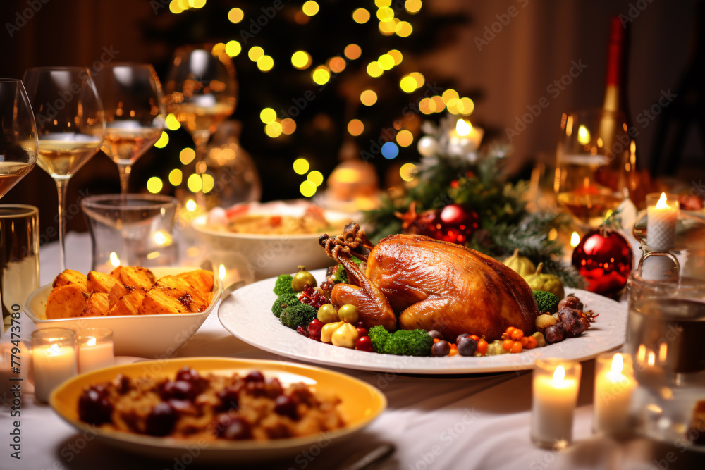 Thanksgiving with a delightful dinner celebration, featuring festive food and joyful gatherings
