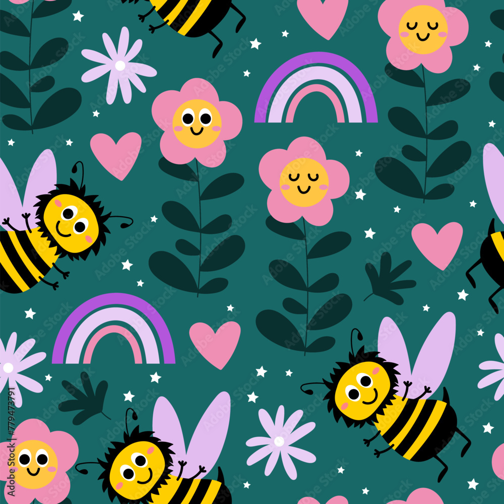 Obraz premium Bee seamless pattern for kids