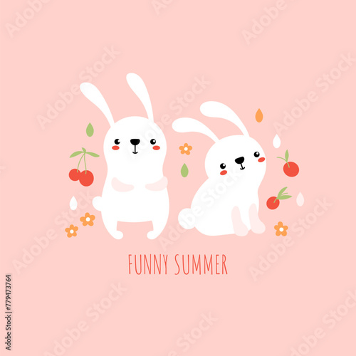 Two cute rabbits vector illustration