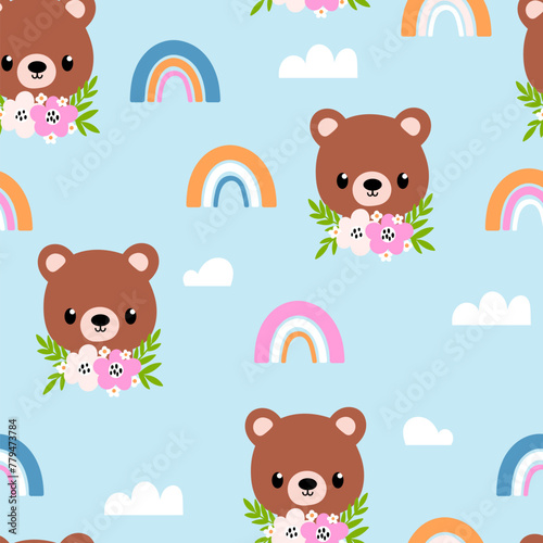 Seamless pattern with bear faces