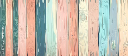 A row of colorful wooden boards in azure, pink, magenta, and various tints and shades forms an artistic pattern. The wood is painted and stained, creating a unique art piece