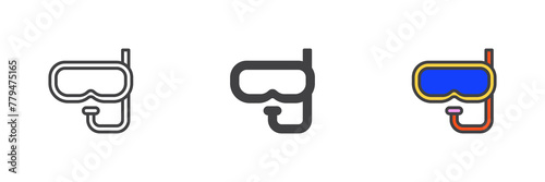 Scuba mask and snorkel different style icon set