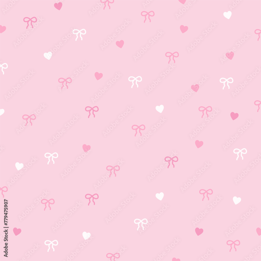 Vector illustration of ribbon and heart on a pastel pink background for wallpaper, sweet backdrop, ad template, fabric print, kid clothes, fashion, textile, Valentine, gift wrap, packaging, pattern