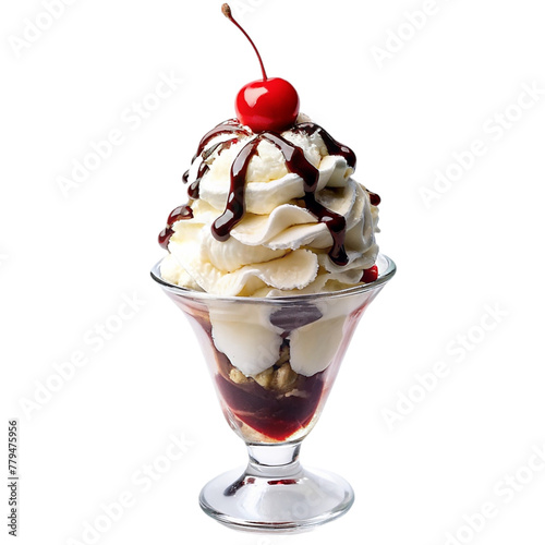 Sundae ice cream on cherry isolated on transparent background