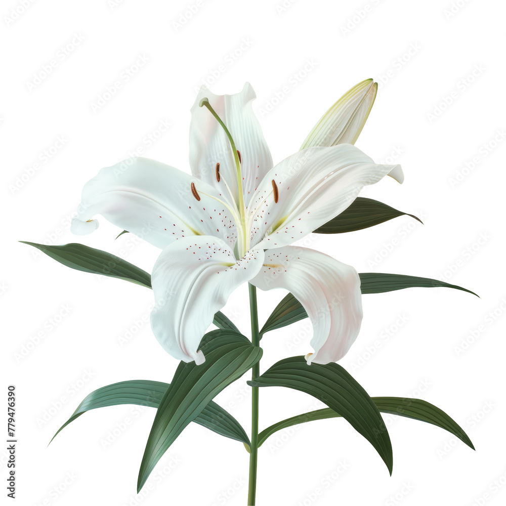 Fototapeta premium White daisy and green leaves on Transparent Background