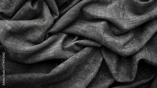 High-resolution close-up of textured black fabric, concept of fashion design and textile industry