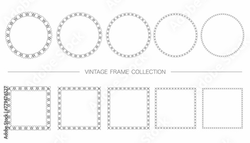 Round Square Decorative Vintage Frame Set Isolated White Background Vector Illustration 2