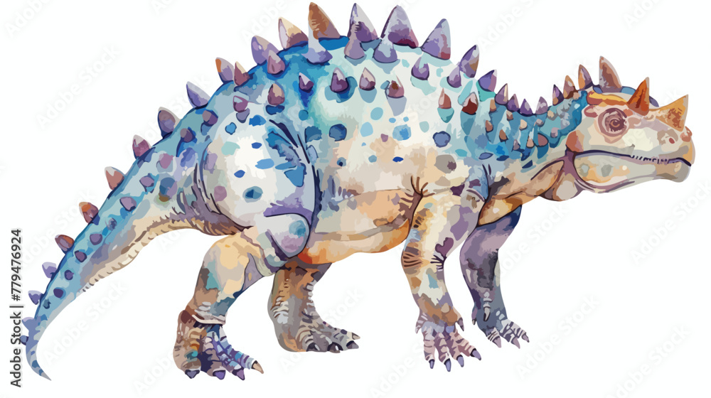 Ankylosaurus on white. Hand-drawn watercolor dinosaur