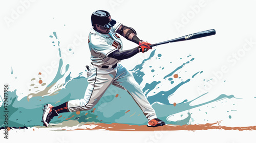 Baseball player in action with in comic design flat vector