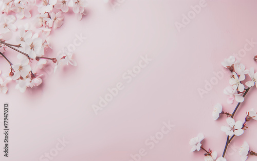 Sakura, cherry blossoms in full bloom on a pink background. © Harry