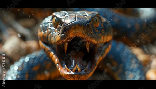 A close up of a terrestrial animal, a reptile of the species Chelonoidis, with its jaw wide open, revealing an electric blue snout in the darkness. The symmetry of the wildlife resembles a turtle photo
