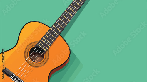 Part of a spanish guitar over a green background flat