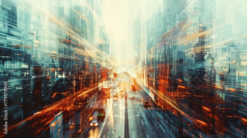 An abstract interpretation of a futuristic cityscape AI generated illustration