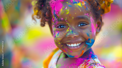 Cheerful african american girl at the festival of colors Holi © Diana Zelenko