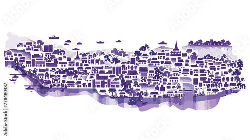 Purple silhouette of Kampot city map in southern Camb photo