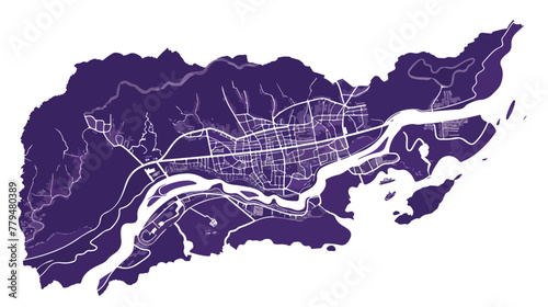 Purple silhouette of Kampot city map in southern Camb photo