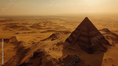 An ancient Egyptian pyramid towering over the desert sands AI generated illustration
