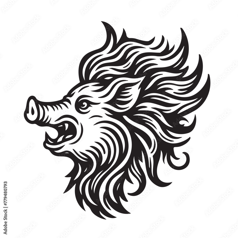 boar fire head line art