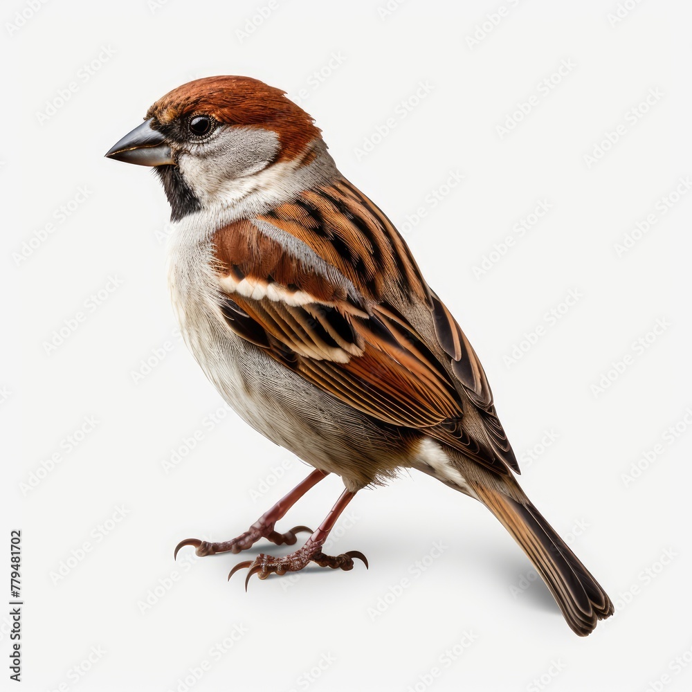 sparrow isolated on white - obrazy, fototapety, plakaty 