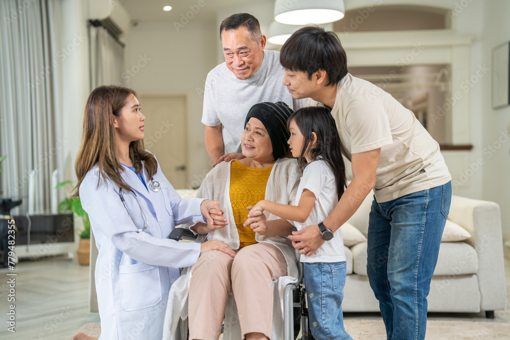 Female healthcare professional providing at home medical care to elderly woman with smile, senior patient, nursing, listens attentively to nurse, elderly care, home health services, patient at home