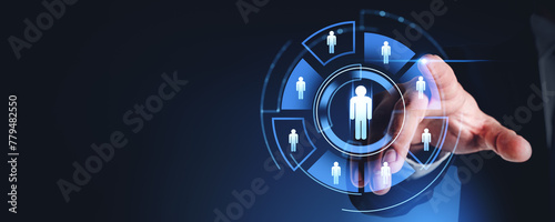 фотографія Man finger touch human icon in circle, headhunting and recruitment