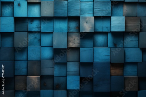 Blue Wooden Cubes Blocks Background. Generative AI