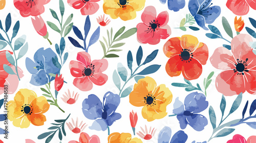 Seamless watercolor flower design with digital texture