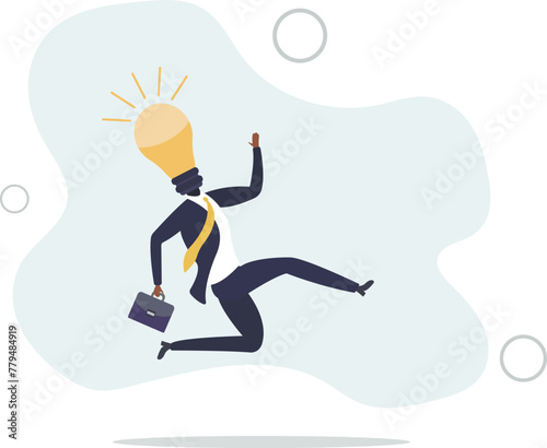 brilliant idea discovery, intelligence or wisdom to drive success concept, businessman jump lightbulb idea head.flat vector illustration © Oleg