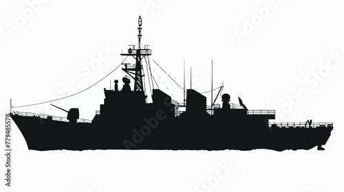 Silhouette of retro ship on white background flat vector