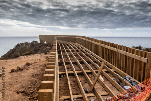 Wooden Boardwalk Under Construction On Algarve Coast