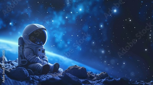 Cartoonish astronaut admiring the vastness of space  AI generated illustration