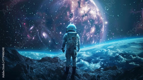 Cartoonish astronaut admiring the vastness of space AI generated illustration